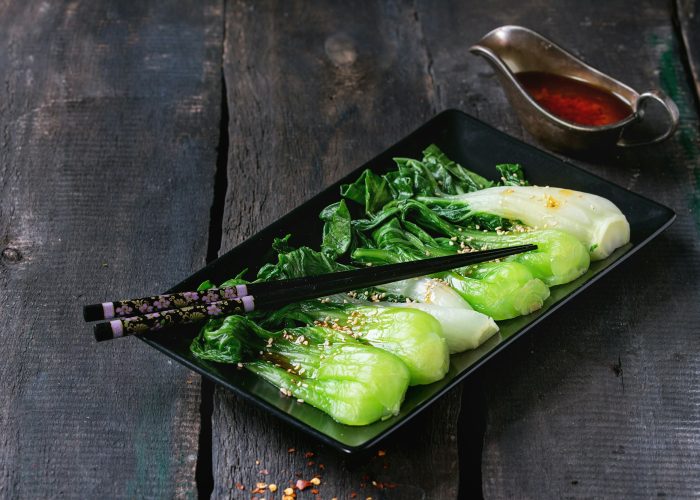 Cooked bok choy with sesame seeds