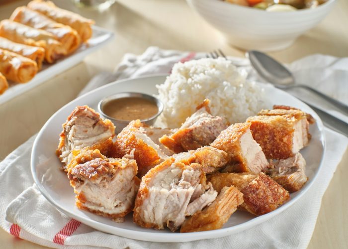 crispy filipino lechon kawali with white rice