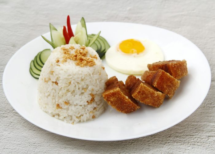 Freshly cooked Filipino food called Lechon Silog